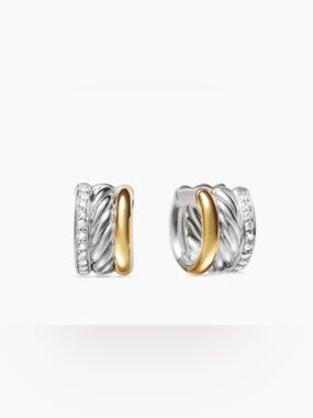Huggie Hoop Cable Earrings with Pave Diamonds